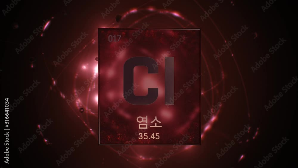 Chlorine as Element 17 of the Periodic Table. Seamlessly looping 3D ...