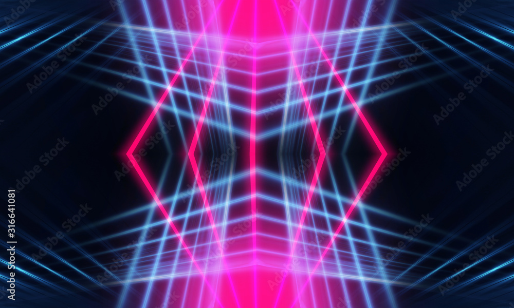 Dark abstract futuristic background. Neon lines glow. Neon lines, shapes. Multi-colored glow, blurry lights, bokeh. Empty stage background Dark abstract futuristic background. Neon lines glow. Neon lines, shapes. Multi-colored glow, blurry lights, bokeh. Empty stage background