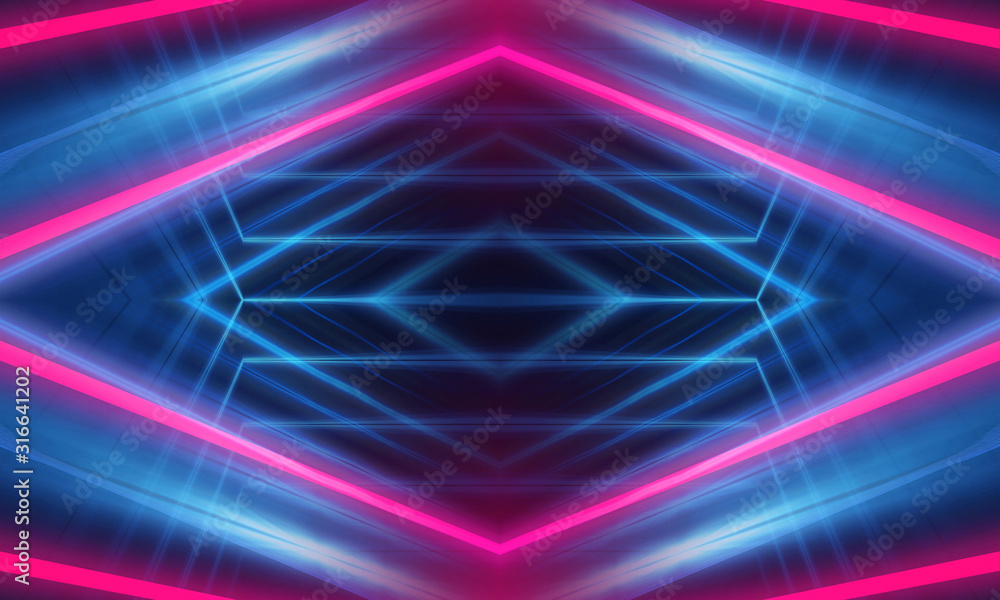 Dark abstract futuristic background. Neon lines glow. Neon lines, shapes. Multi-colored glow, blurry lights, bokeh. Empty stage background Dark abstract futuristic background. Neon lines glow. Neon lines, shapes. Multi-colored glow, blurry lights, bokeh. Empty stage background