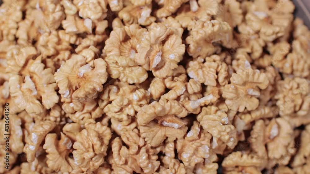 Rotating Walnut kernels close up Rotating Walnut kernels close up