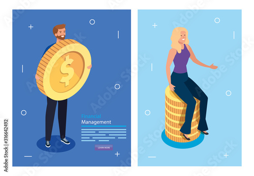 financial management with people and icons