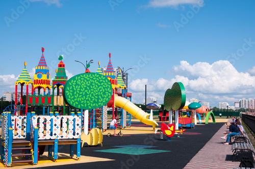 Russia, Blagoveshchensk, July 2019: Playground on the embankment in Blagoveshchensk in summer photo