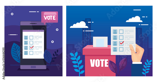 set poster of vote with icons vector illustration design