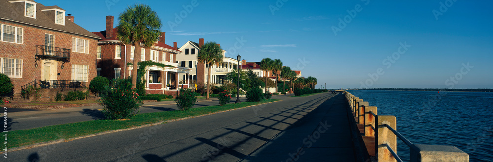 Obraz premium These are historic houses on Battery Street . They are next to the waterfront. They show the Southern living style in morning light.