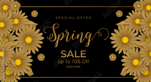 Spring sale background with beautiful golden flowers