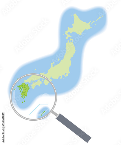 虫眼鏡と地方別の日本地図の半立体のイラスト 九州地方 47都道府県別データ グラフィック素材 Vector De Stock Adobe Stock