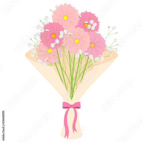 Illustration of a bouquet of Gerbera daisys and gypsophila © makiaki