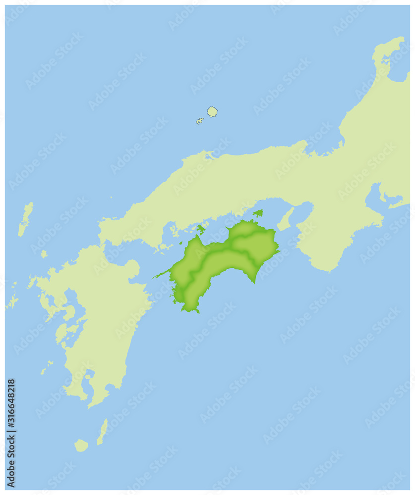 地方別の日本地図の半立体のイラスト 四国地方 47都道府県別データ グラフィック素材 Stock Vektorgrafik Adobe Stock