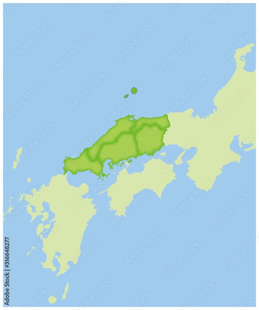 地方別の日本地図の半立体のイラスト 中国地方 47都道府県別データ グラフィック素材 Stock Vector Adobe Stock