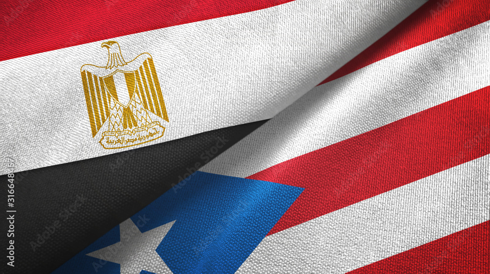 Fototapeta premium Egypt and Puerto Rico two flags textile cloth, fabric texture