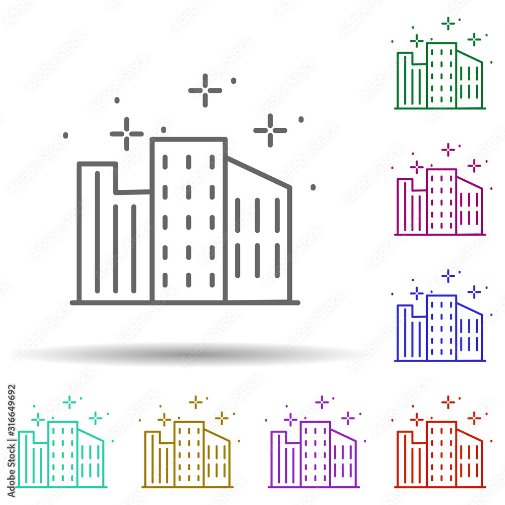 Obraz premium Cityscape, building in multi color style icon. Simple thin line, outline vector of geography icons for ui and ux, website or mobile application