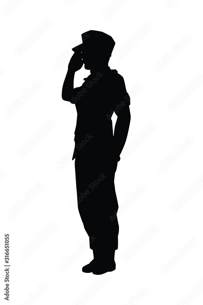 Vector of saluting soldier silhouette vector on white background Vector of saluting soldier silhouette vector on white background