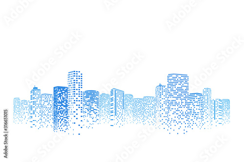 City scene on night time, Cityscape pattern on white background.