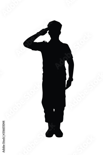 Vector of saluting soldier silhouette vector on white background