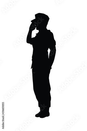 Vector of saluting soldier silhouette vector on white background