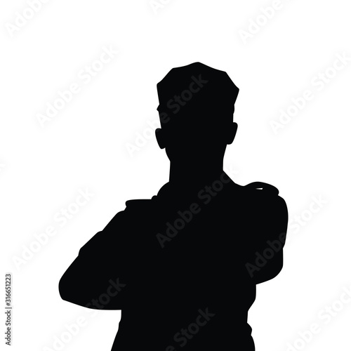 Vector of saluting soldier silhouette vector on white background