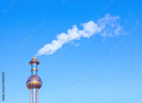 Photography industrial smoke of modern garbage processing factory