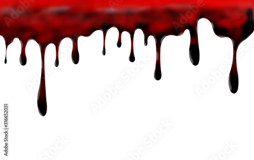 Abstract red dripping blood isolated on white background.