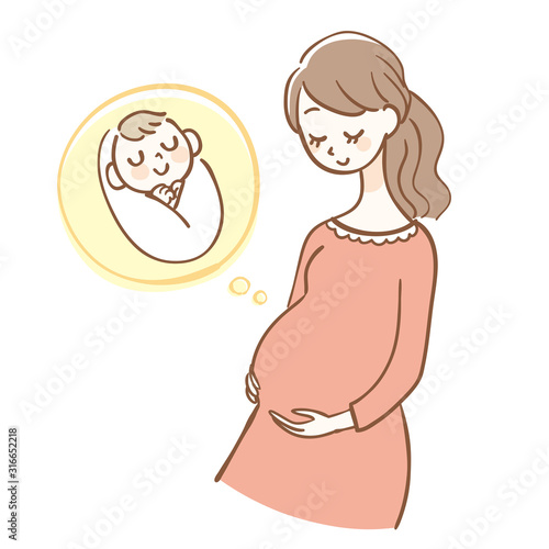 Illustration of a pregnant woman looking forward to a baby