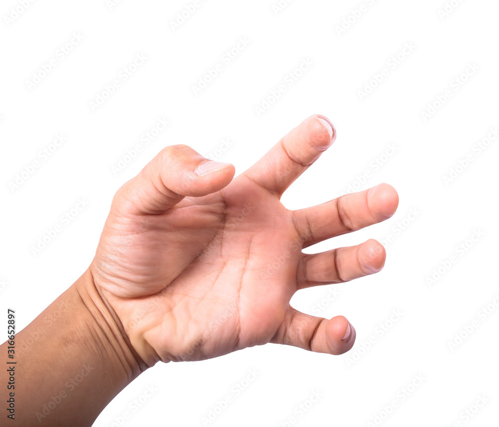 Male hand holding something on white background, clipping paths