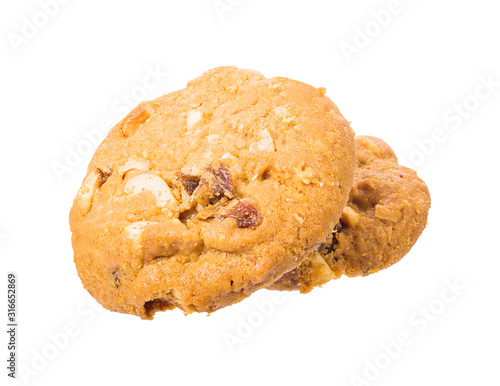 Homemade Oatmeal Raisin Cookies on a white background, clipping paths
