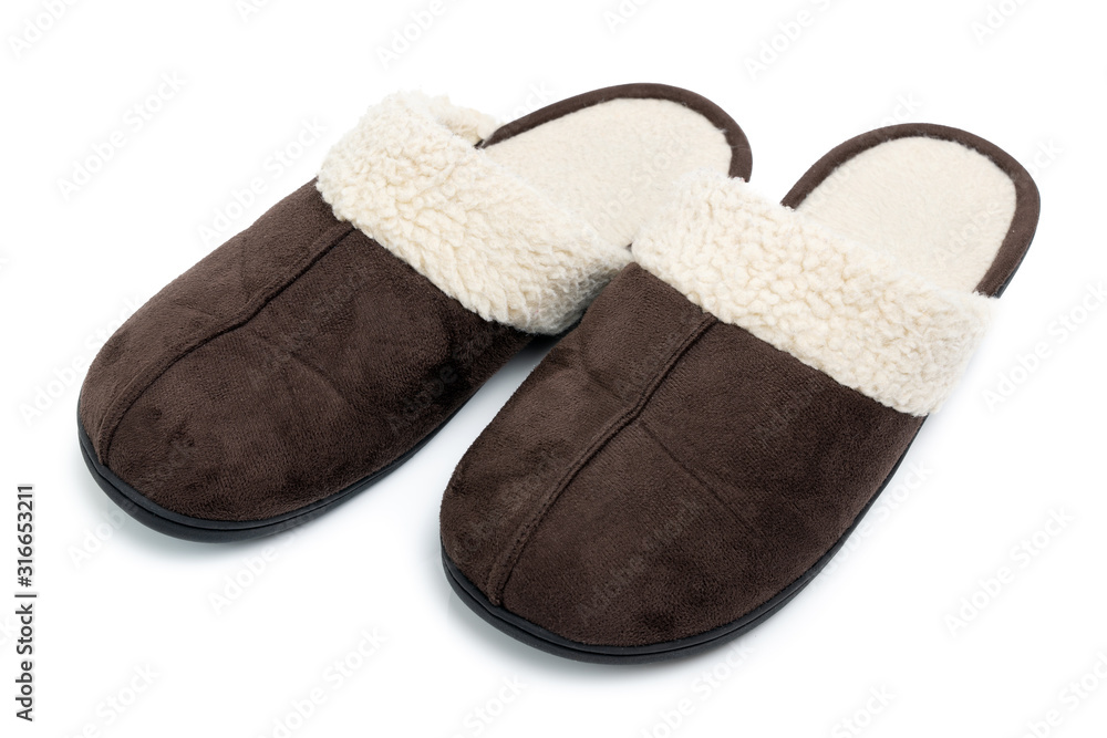Pair of man brown warm shoes isolated on white background Pair of man brown warm shoes isolated on white background