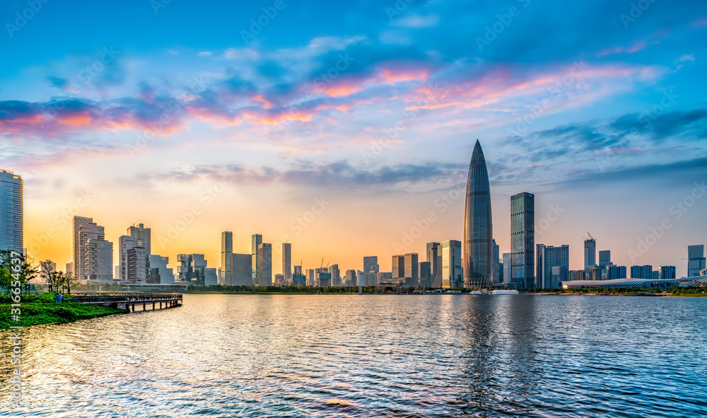 Modern building office building and urban skyline in Shenzhen Financial District..