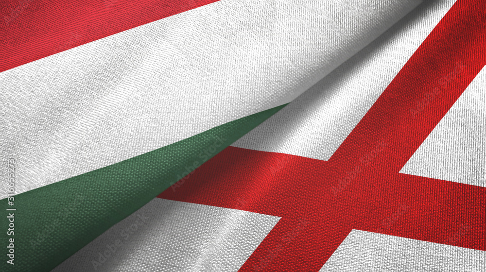 Hungary and Northern Ireland two flags textile cloth, fabric texture Hungary and Northern Ireland two flags textile cloth, fabric texture