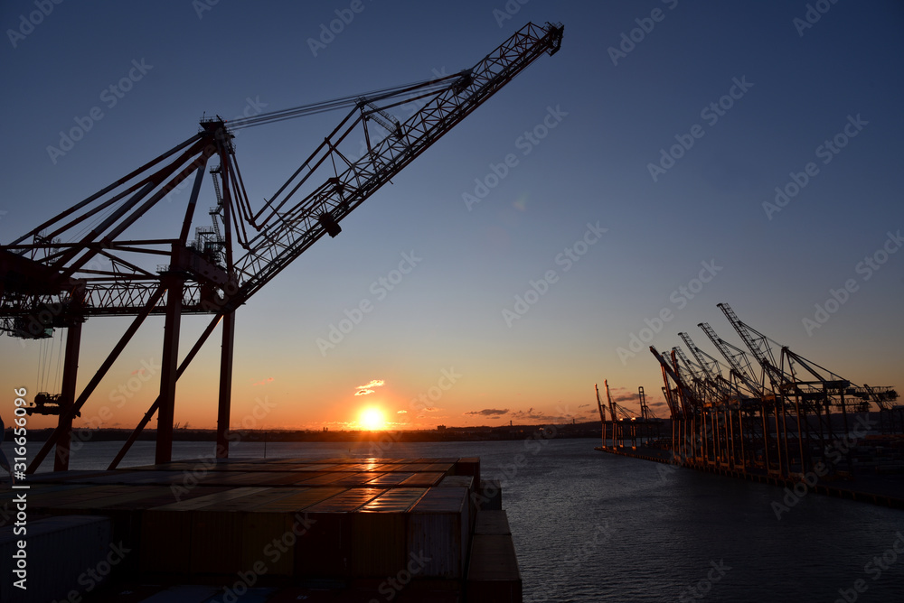 Sunset in the port of Newark.