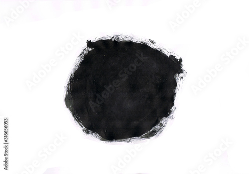 Black abstract ink circles on white paper. Dark Smear. © zeenika