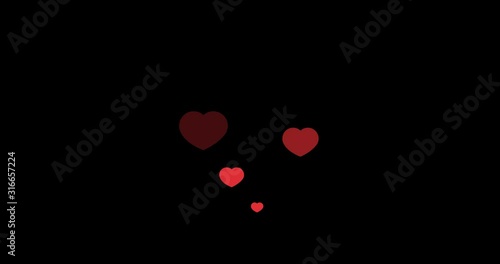 Flying hearts video with alpha channel.