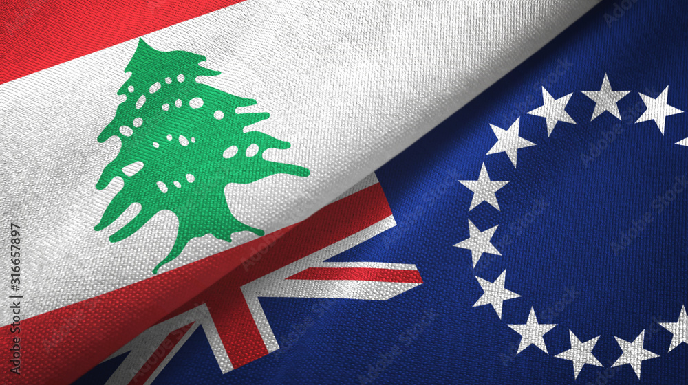 Fototapeta premium Lebanon and Cook Islands two flags textile cloth, fabric texture