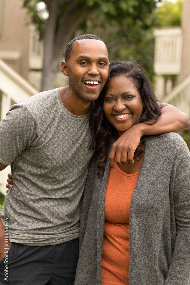 Portrait of an African American mother and her adult son