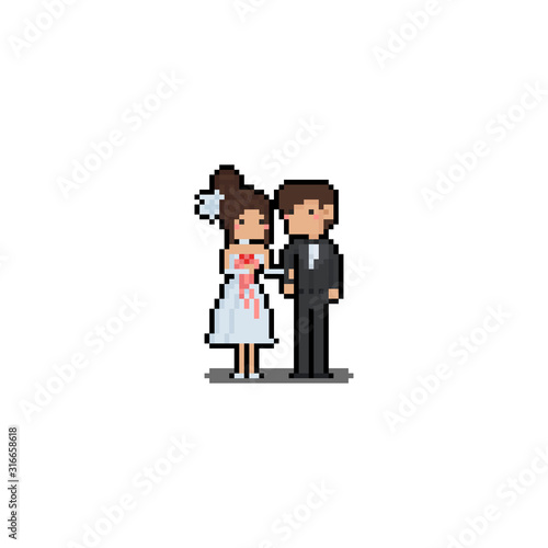 Pixel art couple in wedding cloth character.