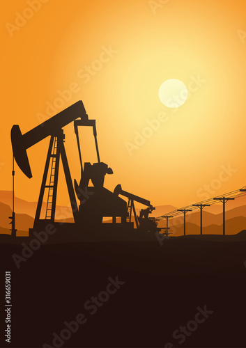 Oil rig industry silhouettes background,Vector illustration.	