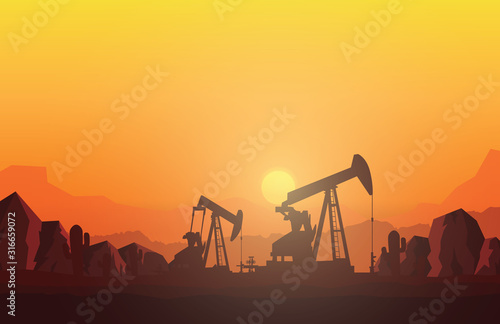 Oil rig industry silhouettes background,Vector illustration.	