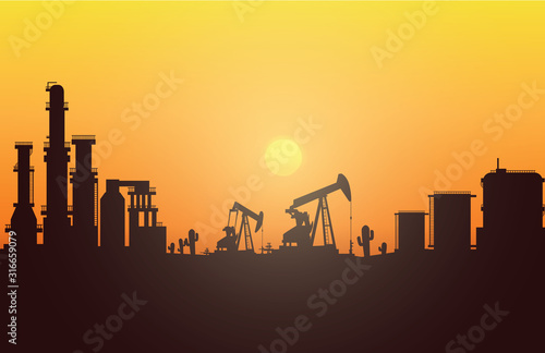 Oil rig industry silhouettes background,Vector illustration. 