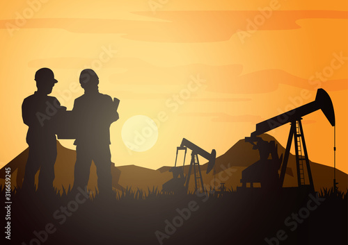 Oil rig industry silhouettes background,Vector illustration.	