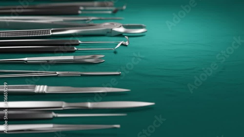 Wallpaper Mural Close up Set of dentist tools surgery on green background. Dental Hygiene and Health conceptual image. 3D animation selective focus. Torontodigital.ca