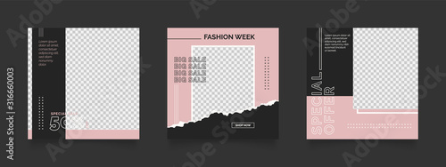 social media post template for digital marketing and sale promo. fashion advertising. banner offer. pink and black color. promotional mockup photo vector frame illustration.