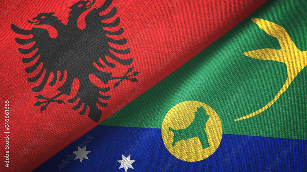 Albania and Christmas Island two flags textile cloth, fabric texture Albania and Christmas Island two flags textile cloth, fabric texture