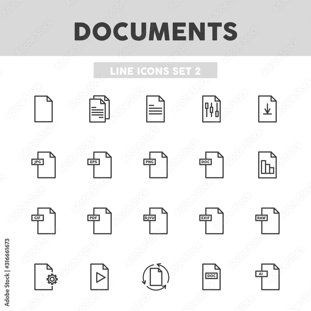 Documents simple set line icons. Files, papers, contracts and etc. Vector illustration symbol elements for web design. Documents simple set line icons. Files, papers, contracts and etc. Vector illustration symbol elements for web design.