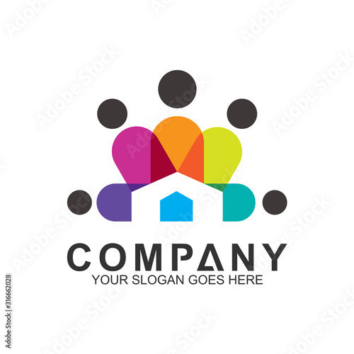 Happy Family House Logo, Housing Community, Logo House Care,  Home People, We Care Logo, Charity Symbols