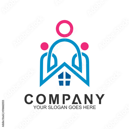 Happy Family House Logo, Housing Community, Logo House Care,  Home People, We Care Logo, Charity Symbols