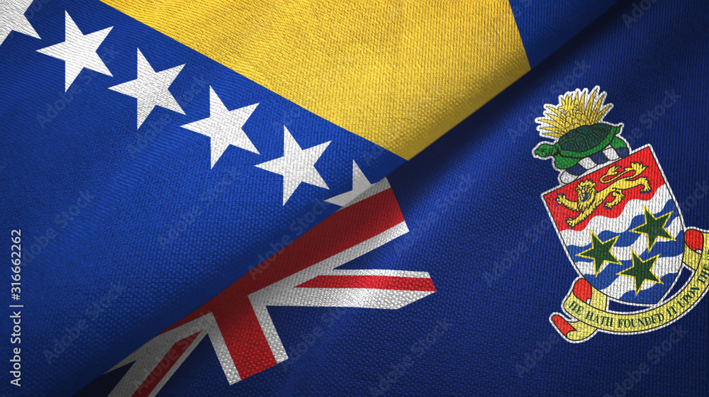 Bosnia and Herzegovina and Cayman Islands two flags textile cloth Bosnia and Herzegovina and Cayman Islands two flags textile cloth