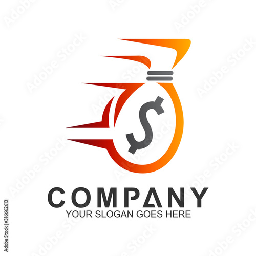 financial logo, fast funds,  money bag with fast motion effects