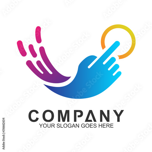 fast touch logo, hand touching the button with fast movements