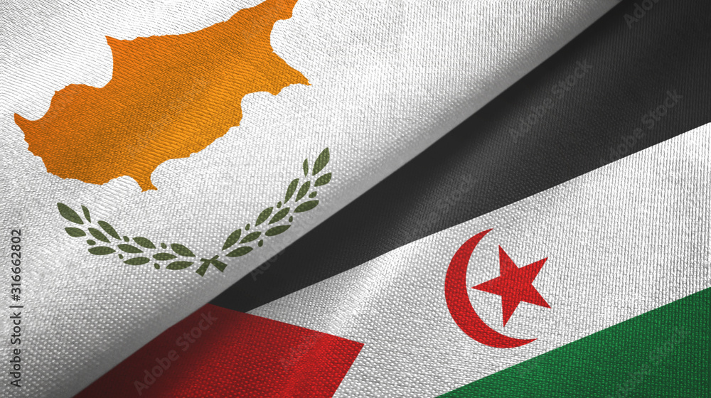 Cyprus and Western Sahara two flags textile cloth, fabric texture Cyprus and Western Sahara two flags textile cloth, fabric texture