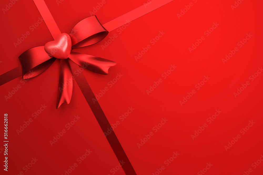 Red ribbon on gift box background with happy valentine festival or celebration birthday. Special of packaging for love heart style. 3D rendering. Red ribbon on gift box background with happy valentine festival or celebration birthday. Special of packaging for love heart style. 3D rendering.