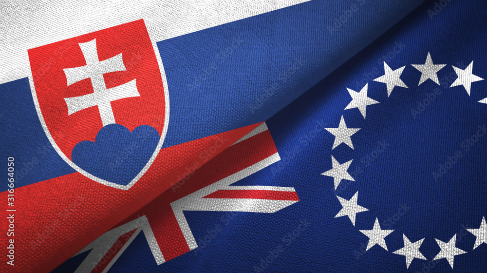 Slovakia and Cook Islands two flags textile cloth, fabric texture Slovakia and Cook Islands two flags textile cloth, fabric texture